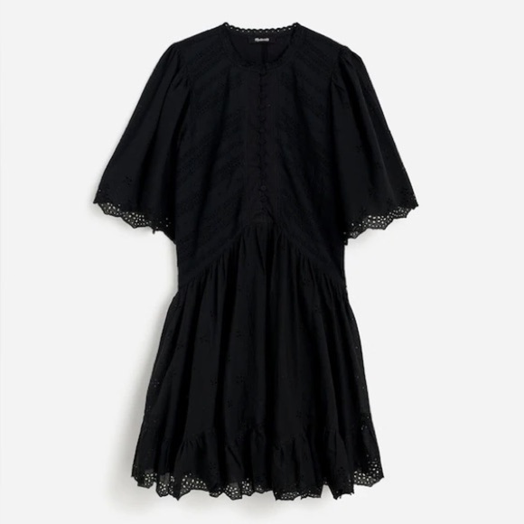 Madewell Eyelet Flutter Sleeve Mini Dress Cotton in Jet Black Size 00 NWT - Picture 6 of 15